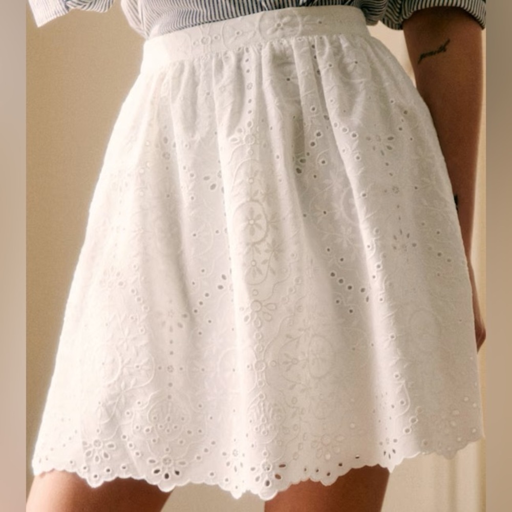 Sezane White Eyelet Mini Skirt